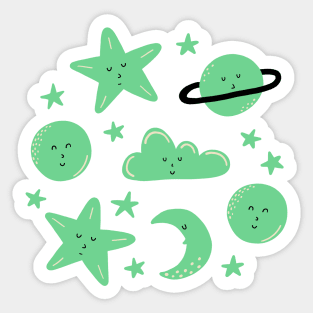 Dreamy skies above in green Sticker